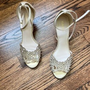 Gold laser cut wedge heels